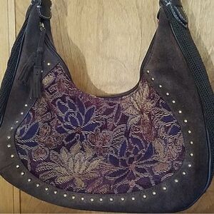 The Sak Purple Floral Jacquard Suede Shoulder Bag